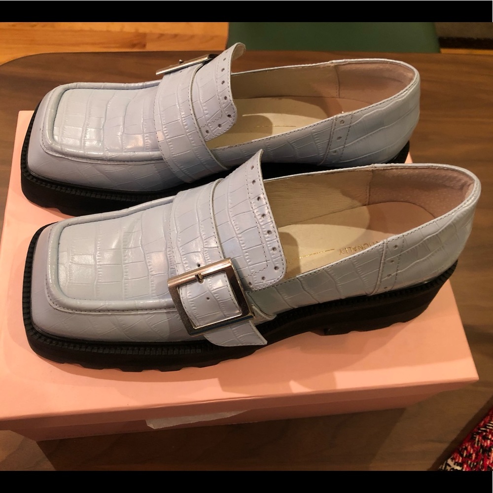 Intentionally Blank - Toronto. Size 10. Chunky baby blue loafers. Like new!